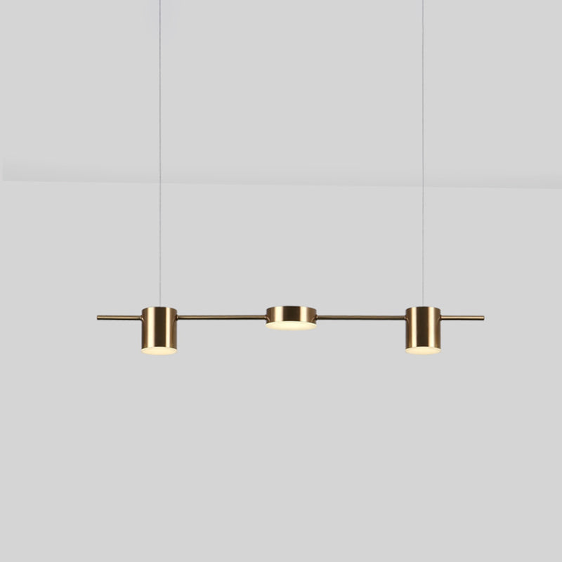 Postmodern Linear Shaped LED Pendant Light Metallic Dining Room Hanging Island Light 3 Gold Clearhalo 'Ceiling Lights' 'Island Lights' Lighting' 2121404