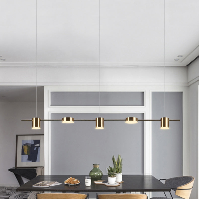 Postmodern Linear Shaped LED Pendant Light Metallic Dining Room Hanging Island Light 5 Gold Clearhalo 'Ceiling Lights' 'Island Lights' Lighting' 2121406