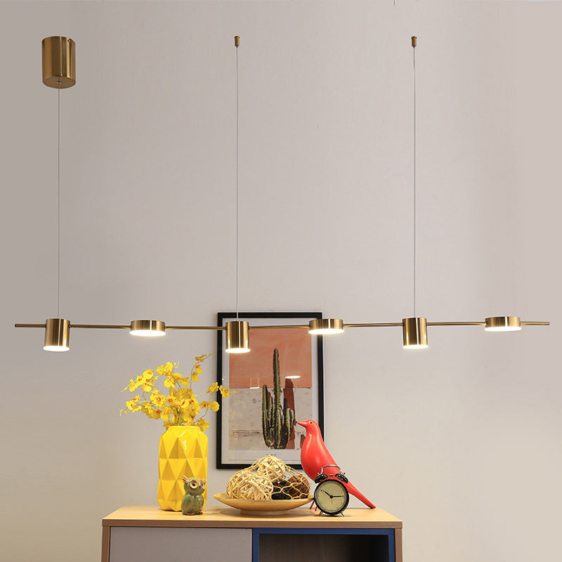 Postmodern Linear Shaped LED Pendant Light Metallic Dining Room Hanging Island Light 6 Gold Clearhalo 'Ceiling Lights' 'Island Lights' Lighting' 2121409