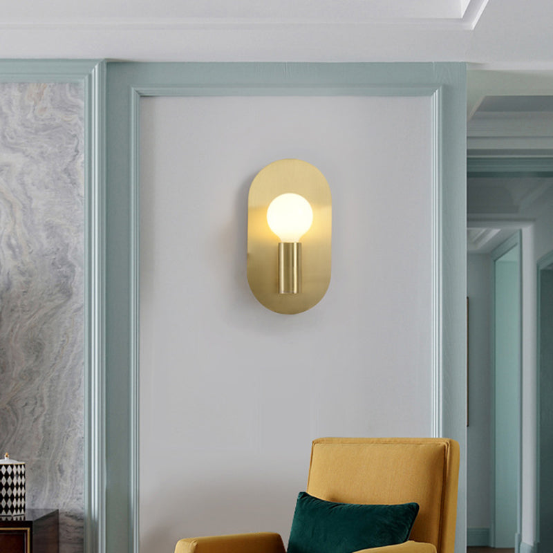 Oval Shaped Metallic Wall Light Fixture Postmodern Style 1-Light Brass Wall Mounted Lamp Clearhalo 'Cast Iron' 'Glass' 'Industrial' 'Modern wall lights' 'Modern' 'Tiffany' 'Traditional wall lights' 'Wall Lamps & Sconces' 'Wall Lights' Lighting' 2121439