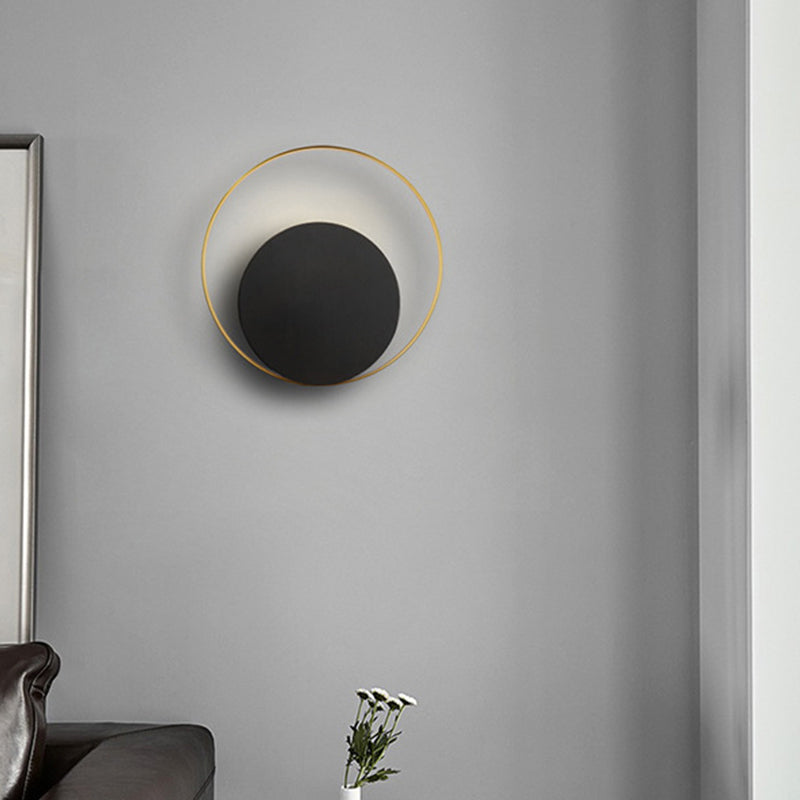 Black Ring Shaped Wall Mount Light Post-Modern Metallic LED Wall Mounted Lamp for Living Room Clearhalo 'Cast Iron' 'Glass' 'Industrial' 'Modern wall lights' 'Modern' 'Tiffany' 'Traditional wall lights' 'Wall Lamps & Sconces' 'Wall Lights' Lighting' 2121446