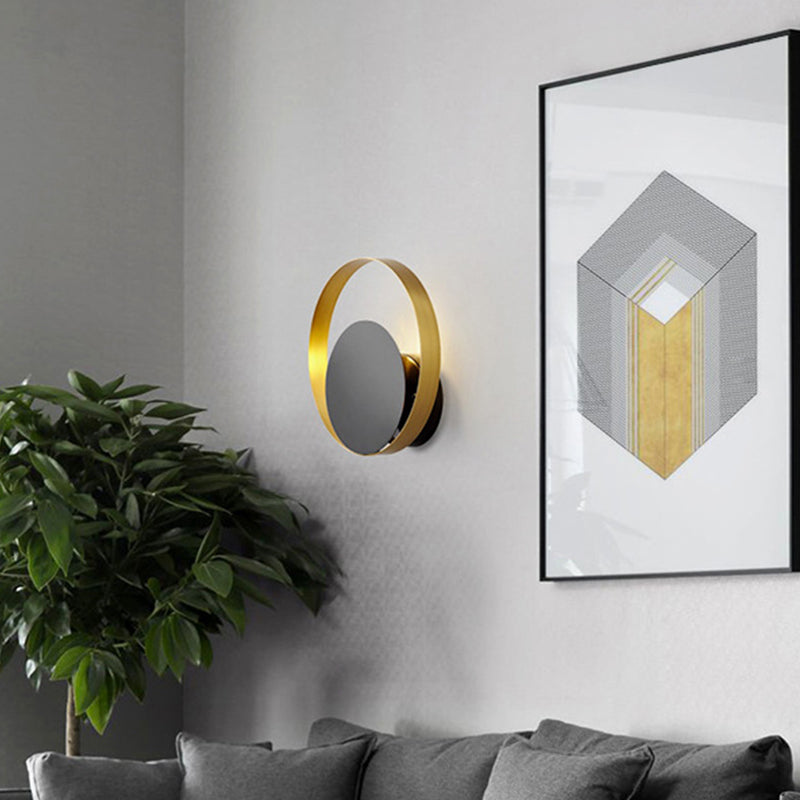 Black Ring Shaped Wall Mount Light Post-Modern Metallic LED Wall Mounted Lamp for Living Room Clearhalo 'Cast Iron' 'Glass' 'Industrial' 'Modern wall lights' 'Modern' 'Tiffany' 'Traditional wall lights' 'Wall Lamps & Sconces' 'Wall Lights' Lighting' 2121447