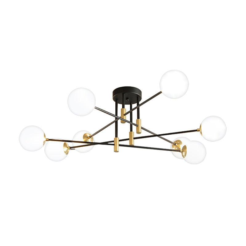 Cream Glass Sphere Semi Flush Mount Modernist 4/6/8 Lights Black Semi Flush Mount Light Fixture with Linear Arm Clearhalo 'Ceiling Lights' 'Close To Ceiling Lights' 'Close to ceiling' 'Glass shade' 'Glass' 'Semi-flushmount' Lighting' 212148