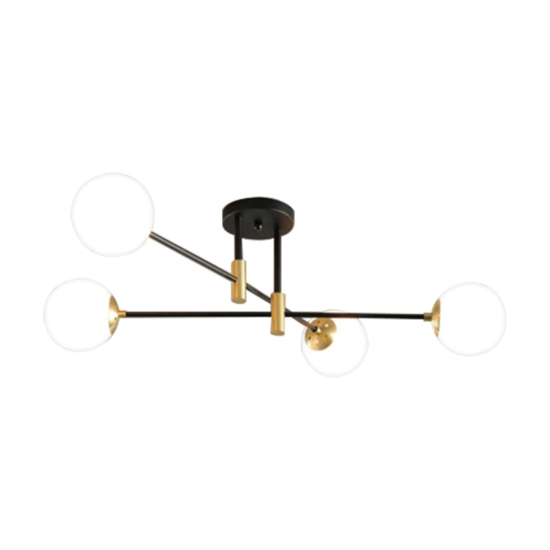 Cream Glass Sphere Semi Flush Mount Modernist 4/6/8 Lights Black Semi Flush Mount Light Fixture with Linear Arm Clearhalo 'Ceiling Lights' 'Close To Ceiling Lights' 'Close to ceiling' 'Glass shade' 'Glass' 'Semi-flushmount' Lighting' 212150