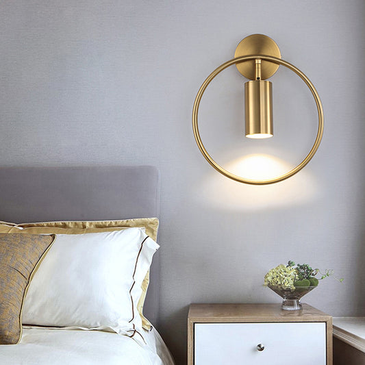 Metallic Cylindrical Wall Mount Light Postmodern 1 Head Wall Sconce Light with Halo Ring for Bedside Clearhalo 'Cast Iron' 'Glass' 'Industrial' 'Modern wall lights' 'Modern' 'Tiffany' 'Traditional wall lights' 'Wall Lamps & Sconces' 'Wall Lights' Lighting' 2121506