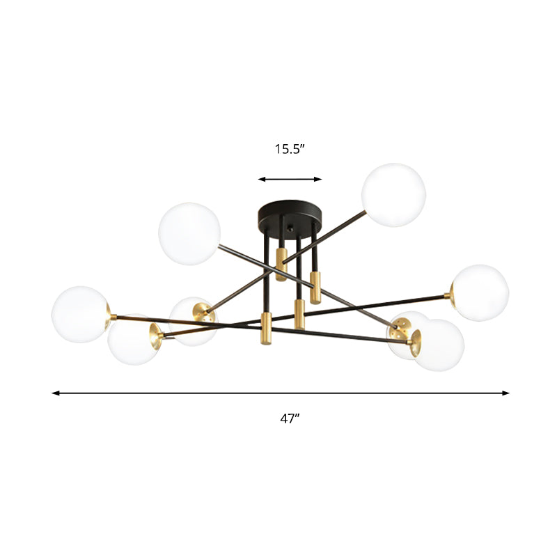 Cream Glass Sphere Semi Flush Mount Modernist 4/6/8 Lights Black Semi Flush Mount Light Fixture with Linear Arm Clearhalo 'Ceiling Lights' 'Close To Ceiling Lights' 'Close to ceiling' 'Glass shade' 'Glass' 'Semi-flushmount' Lighting' 212153