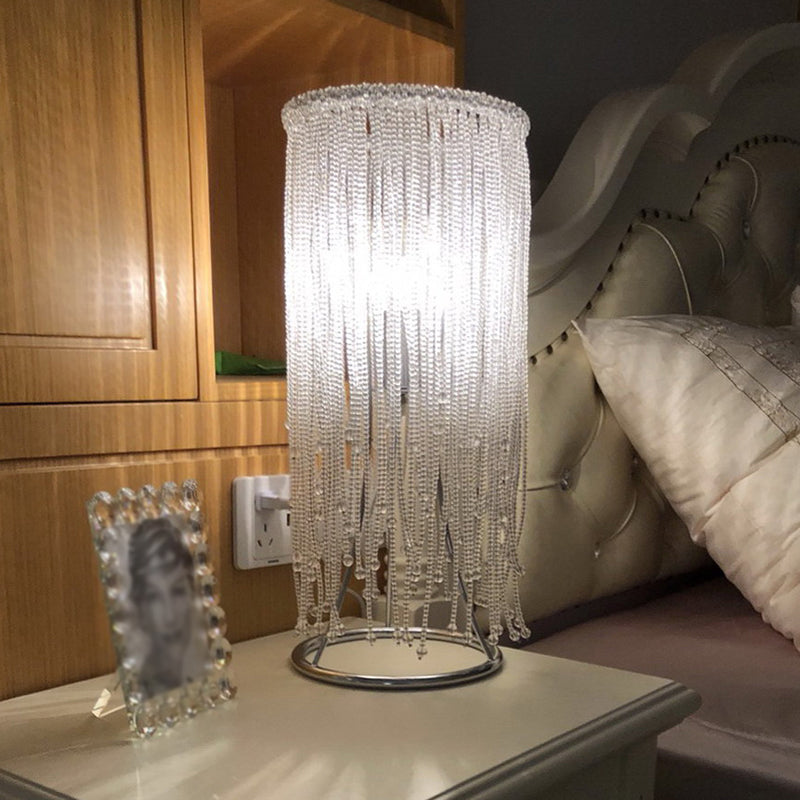 Postmodern Fringed Nightstand Lamp Crystal Single-Bulb Bedroom Table Lighting in Chrome Clearhalo 'Lamps' 'Table Lamps' Lighting' 2121537
