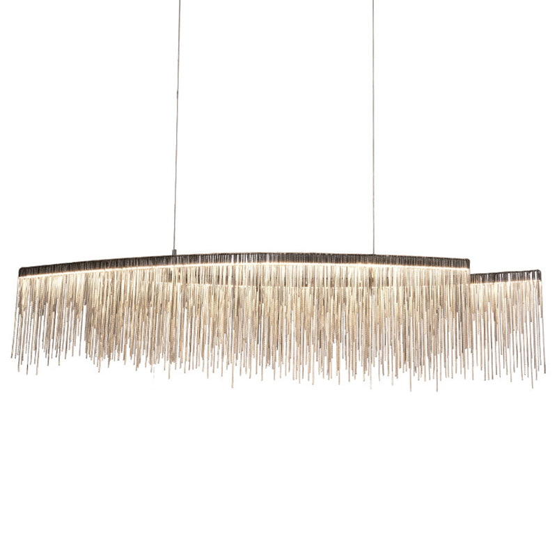 Tassel Chain LED Pendant Light Post-Modern Metallic Dining Room Hanging Island Light in Silver Clearhalo 'Ceiling Lights' 'Island Lights' Lighting' 2121546