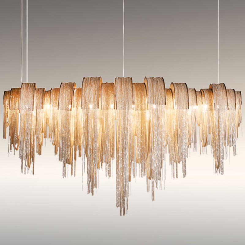 Aluminum Tassel Chain Island Pendant Lighting Postmodern Style 10 Bulbs Ceiling Light Clearhalo 'Ceiling Lights' 'Island Lights' Lighting' 2121548