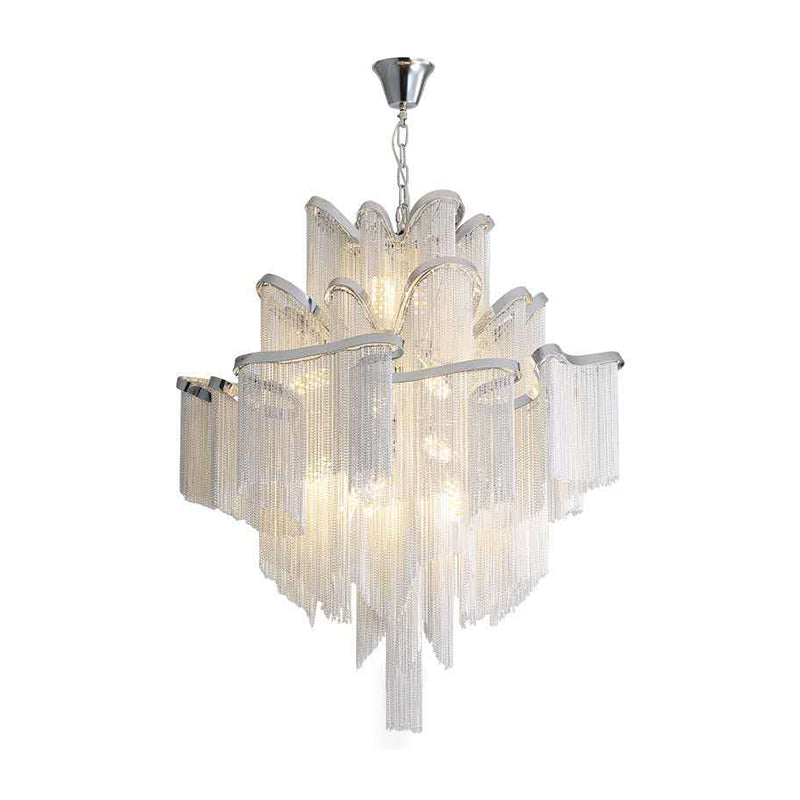 Tiered Chain Aluminum Ceiling Lighting Postmodern Silver Chandelier Light Fixture for Living Room Clearhalo 'Ceiling Lights' 'Chandeliers' 'Modern Chandeliers' 'Modern' Lighting' 2121555