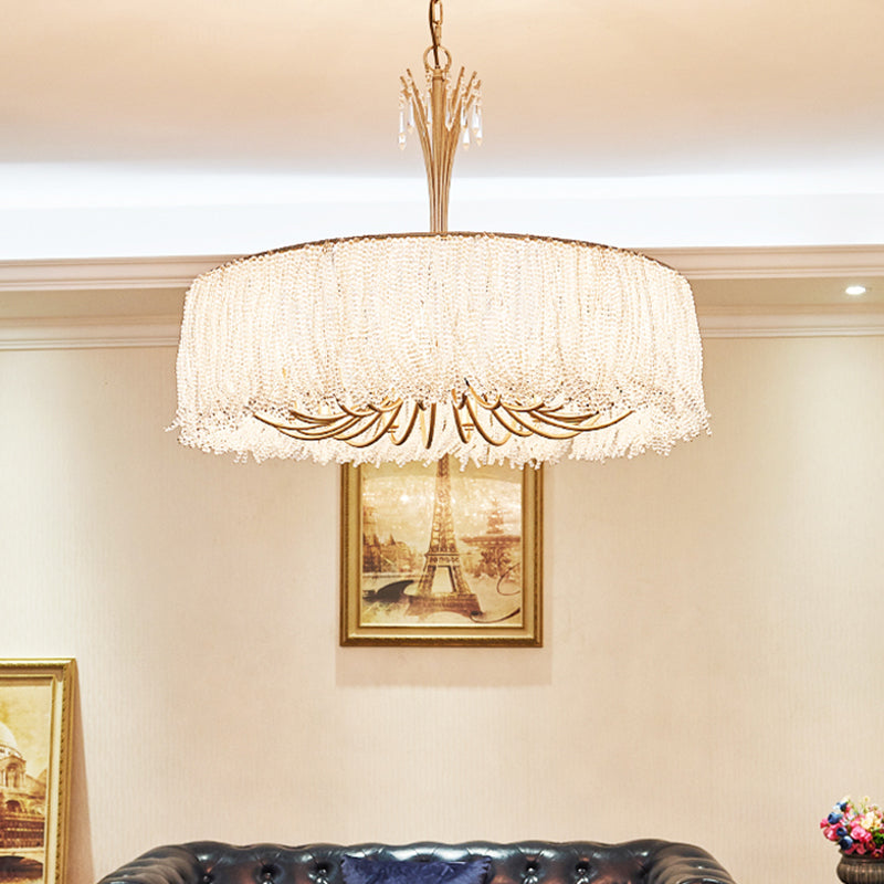 Gold Tassel Chandelier Pendant Light Postmodern Style Crystal Hanging Light for Living Room 12 Gold Clearhalo 'Ceiling Lights' 'Chandeliers' 'Modern Chandeliers' 'Modern' Lighting' 2121557