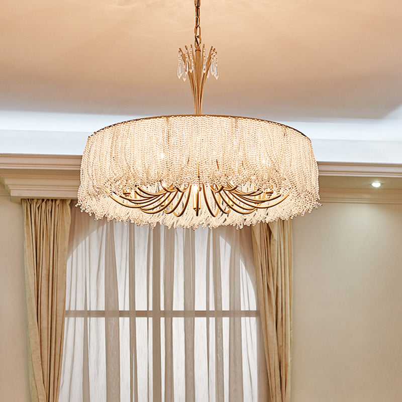 Gold Tassel Chandelier Pendant Light Postmodern Style Crystal Hanging Light for Living Room Clearhalo 'Ceiling Lights' 'Chandeliers' 'Modern Chandeliers' 'Modern' Lighting' 2121558