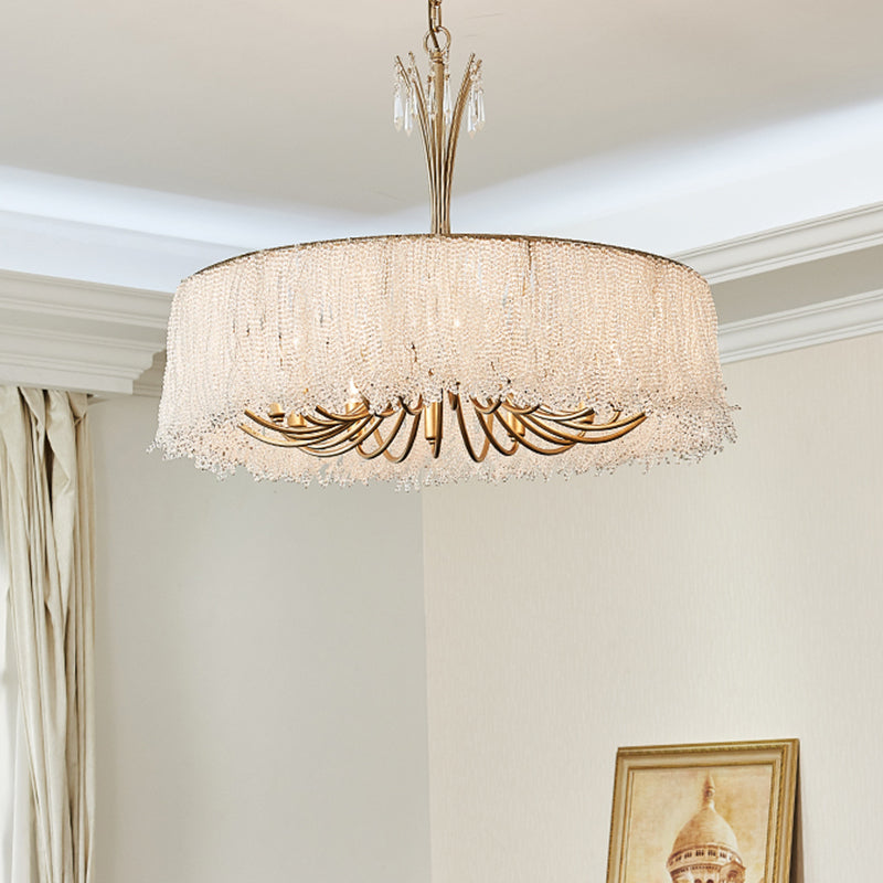 Gold Tassel Chandelier Pendant Light Postmodern Style Crystal Hanging Light for Living Room Clearhalo 'Ceiling Lights' 'Chandeliers' 'Modern Chandeliers' 'Modern' Lighting' 2121559
