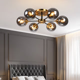 Round Semi Flush Lighting Modern White/Orange and Yellow/Smoke Glass 3/6/8 Lights Gold Led Flush Mount Light Fixture for Living Room in Warm Light 6 Smoke Gray Clearhalo 'Ceiling Lights' 'Close To Ceiling Lights' 'Close to ceiling' 'Glass shade' 'Glass' 'Semi-flushmount' Lighting' 212158