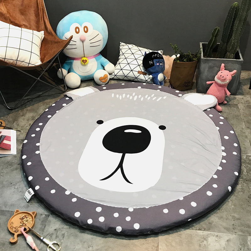 Huge Animal Head Rug Multi-Color Cartoon Rug Cotton Machine Wash Non-Slip Rug for Nursery Grey 4'11" x 4'11" Clearhalo 'Area Rug' 'Rug' 2121600