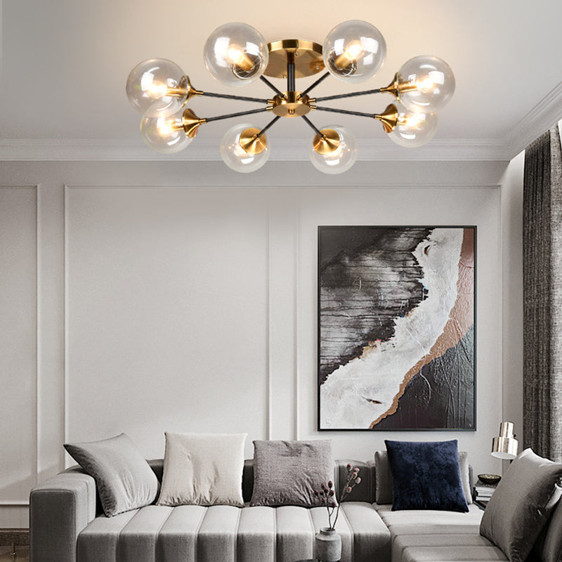Round Semi Flush Lighting Modern White/Orange and Yellow/Smoke Glass 3/6/8 Lights Gold Led Flush Mount Light Fixture for Living Room in Warm Light Clearhalo 'Ceiling Lights' 'Close To Ceiling Lights' 'Close to ceiling' 'Glass shade' 'Glass' 'Semi-flushmount' Lighting' 212162