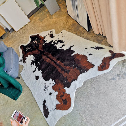 Irregular-Shape Animal Fur Rug Multi Color Scandinavian Rug Polyester Non-Slip Backing Stain Resistant Washable Carpet for Home Brown-Black 4'11" x 6'1" Clearhalo 'Area Rug' 'Casual' 'Rugs' Rug' 2121674