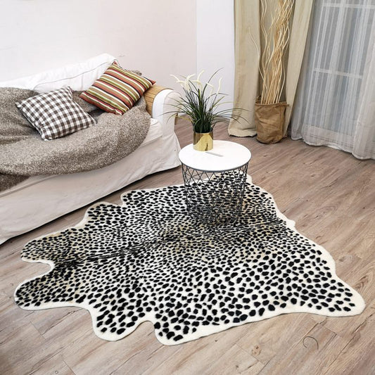 Irregular-Shape Animal Fur Rug Multi Color Scandinavian Rug Polyester Non-Slip Backing Stain Resistant Washable Carpet for Home Black 4'1" x 4'9" Clearhalo 'Area Rug' 'Casual' 'Rugs' Rug' 2121675