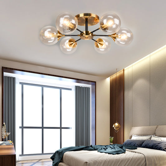 Round Semi Flush Lighting Modern White/Orange and Yellow/Smoke Glass 3/6/8 Lights Gold Led Flush Mount Light Fixture for Living Room in Warm Light 6 Clear Clearhalo 'Ceiling Lights' 'Close To Ceiling Lights' 'Close to ceiling' 'Glass shade' 'Glass' 'Semi-flushmount' Lighting' 212167