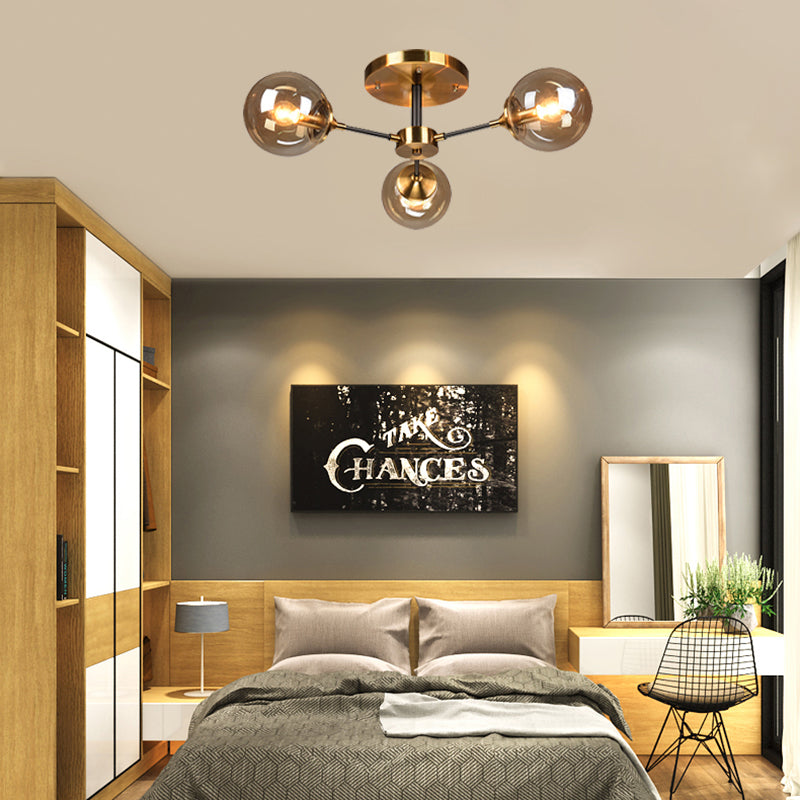 Round Semi Flush Lighting Modern White/Orange and Yellow/Smoke Glass 3/6/8 Lights Gold Led Flush Mount Light Fixture for Living Room in Warm Light Clearhalo 'Ceiling Lights' 'Close To Ceiling Lights' 'Close to ceiling' 'Glass shade' 'Glass' 'Semi-flushmount' Lighting' 212175
