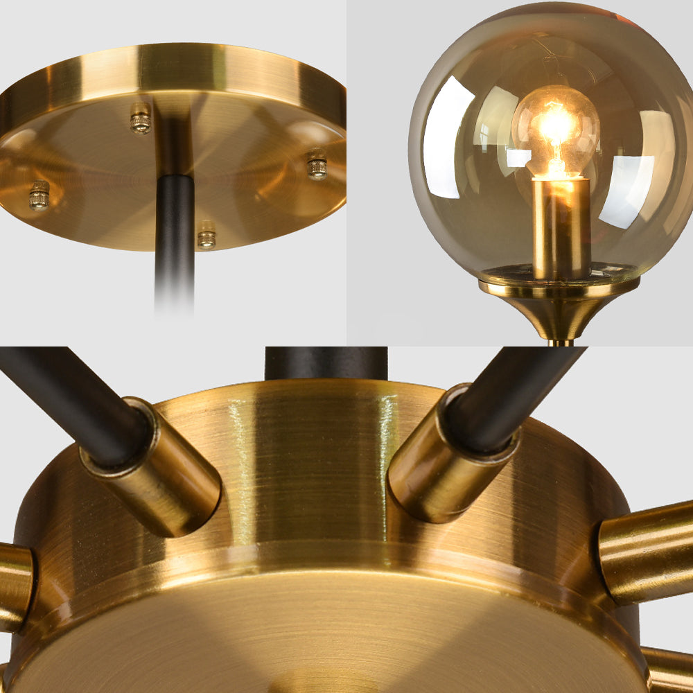 Round Semi Flush Lighting Modern White/Orange and Yellow/Smoke Glass 3/6/8 Lights Gold Led Flush Mount Light Fixture for Living Room in Warm Light Clearhalo 'Ceiling Lights' 'Close To Ceiling Lights' 'Close to ceiling' 'Glass shade' 'Glass' 'Semi-flushmount' Lighting' 212177