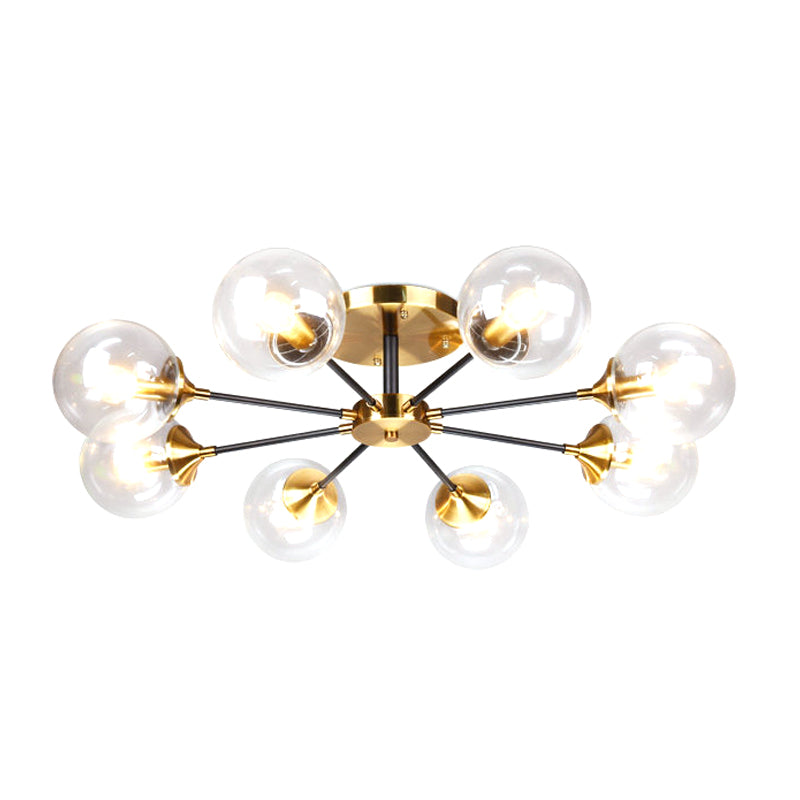 Round Semi Flush Lighting Modern White/Orange and Yellow/Smoke Glass 3/6/8 Lights Gold Led Flush Mount Light Fixture for Living Room in Warm Light Clearhalo 'Ceiling Lights' 'Close To Ceiling Lights' 'Close to ceiling' 'Glass shade' 'Glass' 'Semi-flushmount' Lighting' 212179