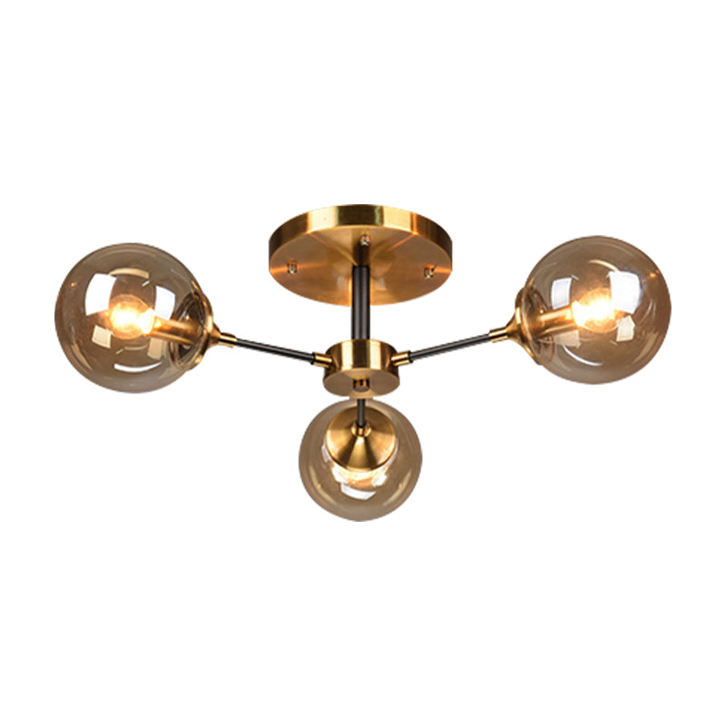 Round Semi Flush Lighting Modern White/Orange and Yellow/Smoke Glass 3/6/8 Lights Gold Led Flush Mount Light Fixture for Living Room in Warm Light Clearhalo 'Ceiling Lights' 'Close To Ceiling Lights' 'Close to ceiling' 'Glass shade' 'Glass' 'Semi-flushmount' Lighting' 212183