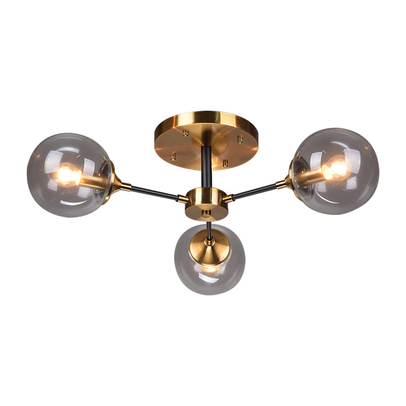 Round Semi Flush Lighting Modern White/Orange and Yellow/Smoke Glass 3/6/8 Lights Gold Led Flush Mount Light Fixture for Living Room in Warm Light Clearhalo 'Ceiling Lights' 'Close To Ceiling Lights' 'Close to ceiling' 'Glass shade' 'Glass' 'Semi-flushmount' Lighting' 212184
