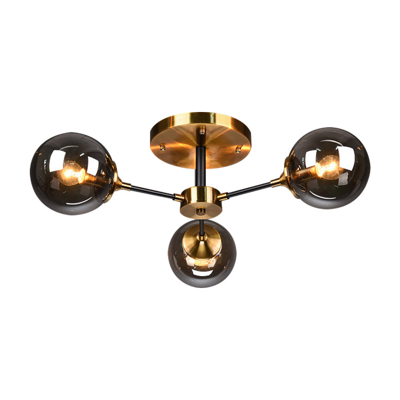 Round Semi Flush Lighting Modern White/Orange and Yellow/Smoke Glass 3/6/8 Lights Gold Led Flush Mount Light Fixture for Living Room in Warm Light Clearhalo 'Ceiling Lights' 'Close To Ceiling Lights' 'Close to ceiling' 'Glass shade' 'Glass' 'Semi-flushmount' Lighting' 212185