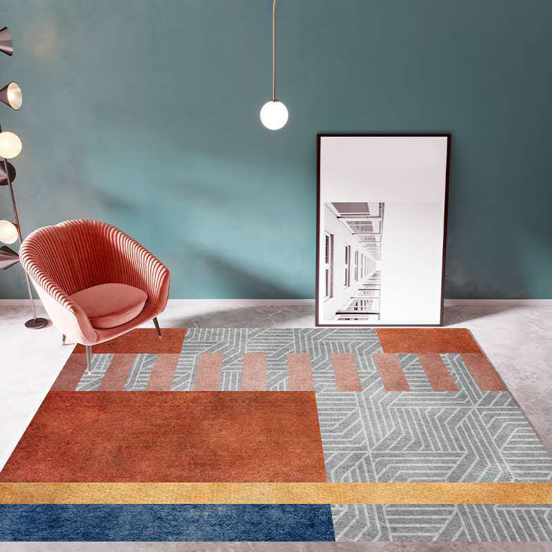 Multicolor Living Room Rug Mid-Century Geometric Carpet Polyester Washable Non-Slip Pet Friendly Rug Gray-Red Clearhalo 'Area Rug' 'Rug' 2121853