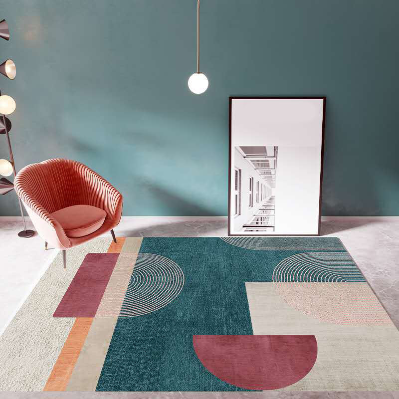 Multicolor Living Room Rug Mid-Century Geometric Carpet Polyester Washable Non-Slip Pet Friendly Rug Blackish Green Clearhalo 'Area Rug' 'Rug' 2121854