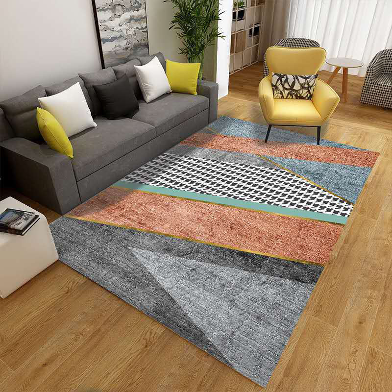 Multicolor Living Room Rug Mid-Century Geometric Carpet Polyester Washable Non-Slip Pet Friendly Rug Dark Gray-Red Clearhalo 'Area Rug' 'Rug' 2121855