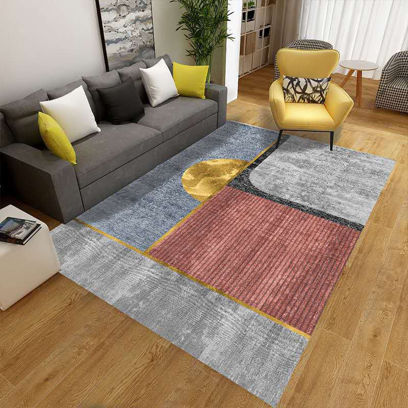 Multicolor Living Room Rug Mid-Century Geometric Carpet Polyester Washable Non-Slip Pet Friendly Rug Gray-Pink Clearhalo 'Area Rug' 'Rug' 2121856