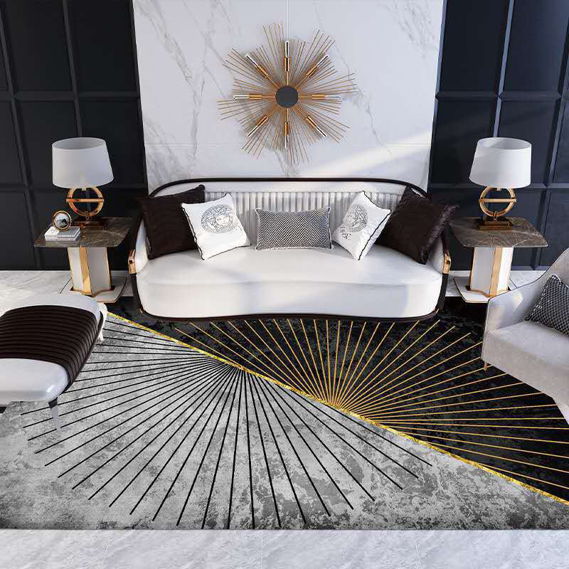 Multicolor Living Room Rug Mid-Century Geometric Carpet Polyester Washable Non-Slip Pet Friendly Rug Gray-Black Clearhalo 'Area Rug' 'Rug' 2121859