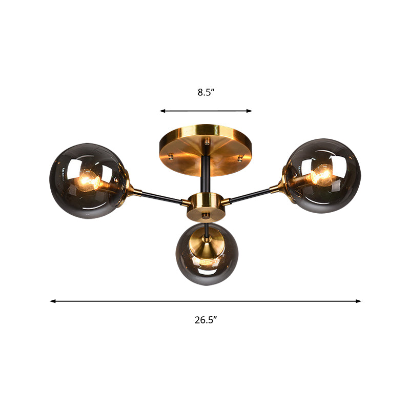 Round Semi Flush Lighting Modern White/Orange and Yellow/Smoke Glass 3/6/8 Lights Gold Led Flush Mount Light Fixture for Living Room in Warm Light Clearhalo 'Ceiling Lights' 'Close To Ceiling Lights' 'Close to ceiling' 'Glass shade' 'Glass' 'Semi-flushmount' Lighting' 212186