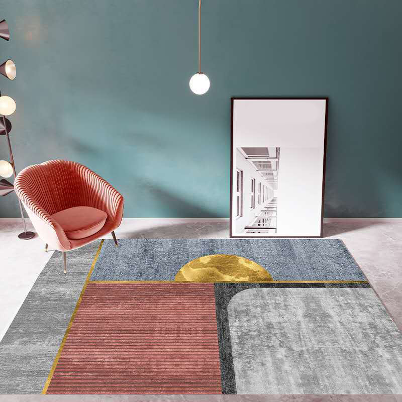 Multicolor Living Room Rug Mid-Century Geometric Carpet Polyester Washable Non-Slip Pet Friendly Rug Blue-Red Clearhalo 'Area Rug' 'Rug' 2121866