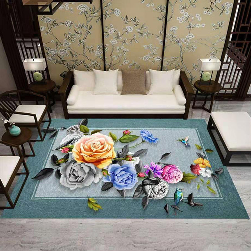 Enchanting Postmodern Rug Multi Color Botanic Geometric Rug Washable Pet Friendly Anti-Slip Rug for Home Decor Light Blue Clearhalo 'Area Rug' 'Rug' 2121882