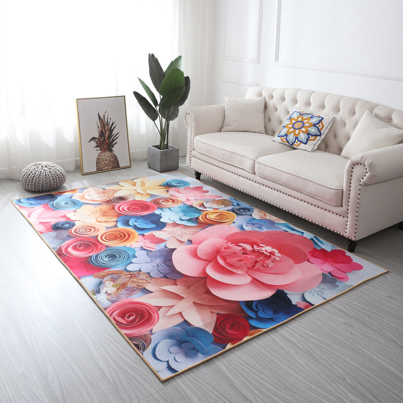 Multi Color Geometric Floral Rug Cotton Mid-Century Modern Rug Pet-Friendly Anti-Slip Rug for Room Red-Blue Clearhalo 'Area Rug' 'Rug' 2121931