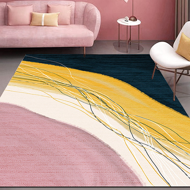 Fancy Colorblock Pattern Rug Multi Color Nordic Carpet Polypropylene Pet Friendly Washable Non-Slip Backing Rug for Girls Bedroom Lemon Yellow Clearhalo 'Area Rug' 'Rug' 2121986