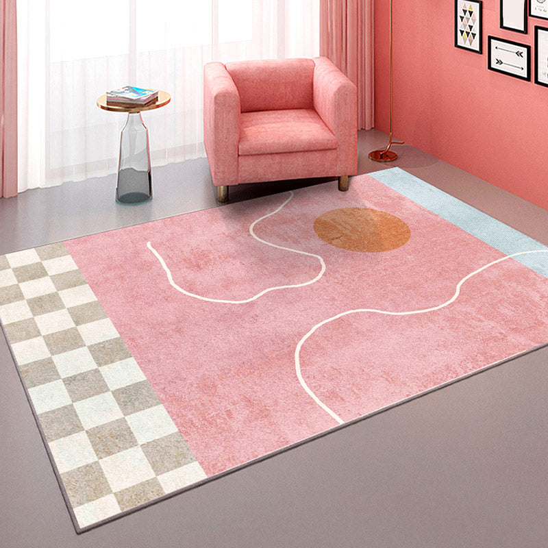 Fancy Colorblock Pattern Rug Multi Color Nordic Carpet Polypropylene Pet Friendly Washable Non-Slip Backing Rug for Girls Bedroom Nude Pink Clearhalo 'Area Rug' 'Rug' 2121987