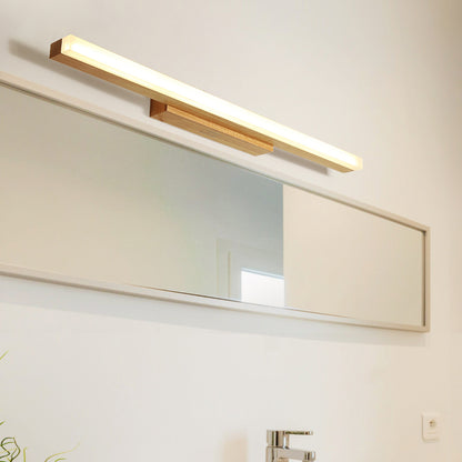 Wood Linear Vanity Lamp Modernist Led 16"/23.5"/31.5" Wide Beige Vanity Sconce Light in White/Warm Light Wood Clearhalo 'Vanity Lights' 'Wall Lights' Lighting' 212993