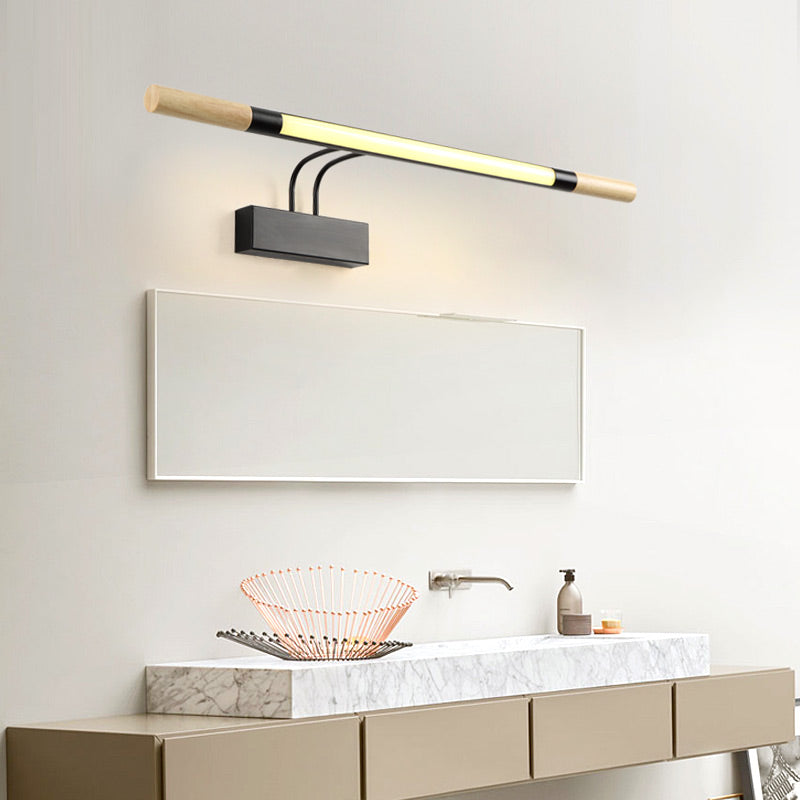 Linear Vanity Lighting Modern Led Wood Vanity Wall Sconce with Curved White/Black Arm in White/Warm Light Black Warm Clearhalo 'Vanity Lights' 'Wall Lights' Lighting' 213001
