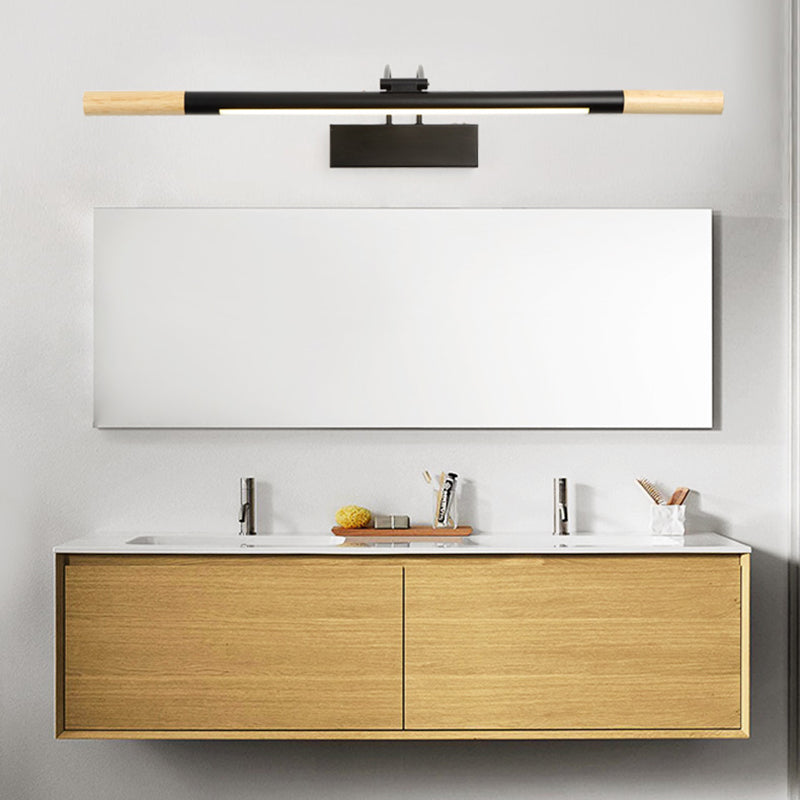 Linear Vanity Lighting Modern Led Wood Vanity Wall Sconce with Curved White/Black Arm in White/Warm Light Black White Clearhalo 'Vanity Lights' 'Wall Lights' Lighting' 213004