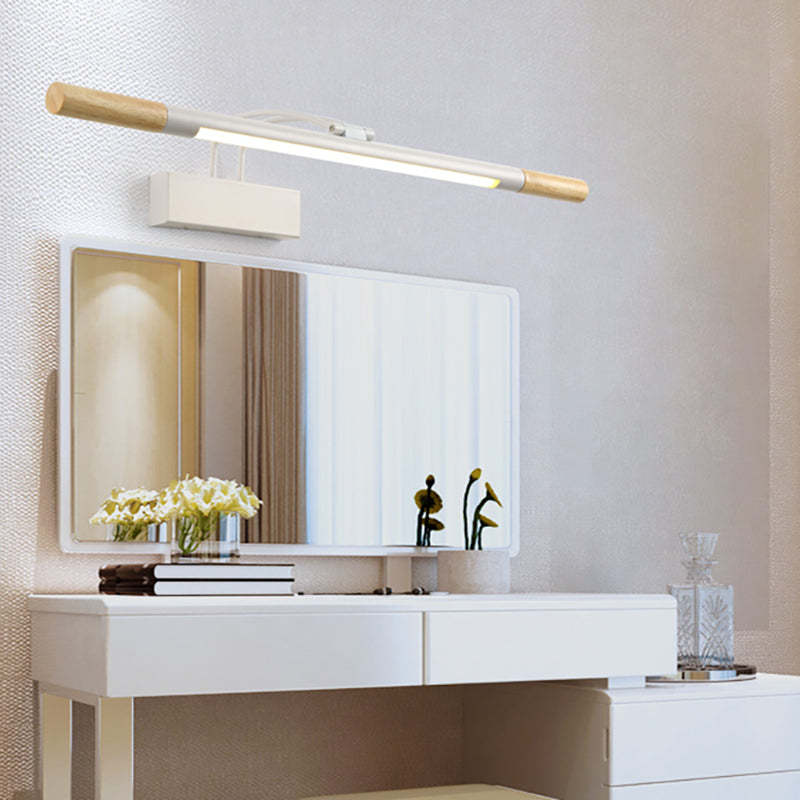 Linear Vanity Lighting Modern Led Wood Vanity Wall Sconce with Curved White/Black Arm in White/Warm Light White White Clearhalo 'Vanity Lights' 'Wall Lights' Lighting' 213005