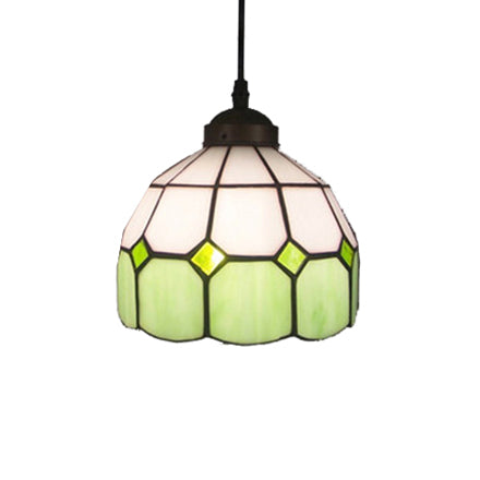 Hand Cut Glass Green/Blue Ceiling Lamp Dome 1 Head Tiffany Suspension Pendant Light for Restaurant Clearhalo 'Ceiling Lights' 'Close To Ceiling Lights' 'Industrial' 'Middle Century Pendants' 'Pendant Lights' 'Pendants' 'Tiffany close to ceiling' 'Tiffany Pendants' 'Tiffany' Lighting' 21321