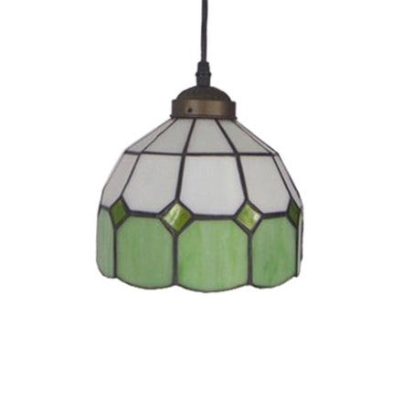 Hand Cut Glass Green/Blue Ceiling Lamp Dome 1 Head Tiffany Suspension Pendant Light for Restaurant Clearhalo 'Ceiling Lights' 'Close To Ceiling Lights' 'Industrial' 'Middle Century Pendants' 'Pendant Lights' 'Pendants' 'Tiffany close to ceiling' 'Tiffany Pendants' 'Tiffany' Lighting' 21322