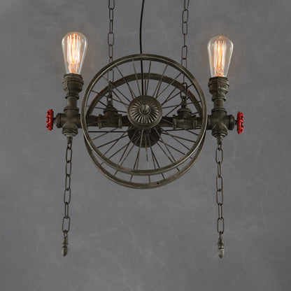 Farmhouse Style Wheel Design Island Lighting with Open Bulb 2/4 Lights Metallic Island Light Fixture in Bronze 2 Bronze Clearhalo 'Ceiling Lights' 'Island Lights' Lighting' 21330