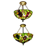 12"/16" W Inverted Semi Flush Light with Bowl Shade Stained Glass Semi Flush Mount Light in Green Clearhalo 'Ceiling Lights' 'Close To Ceiling Lights' 'Close to ceiling' 'Glass shade' 'Glass' 'Semi-flushmount' 'Tiffany close to ceiling' 'Tiffany' Lighting' 21333