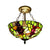 12"/16" W Inverted Semi Flush Light with Bowl Shade Stained Glass Semi Flush Mount Light in Green Green 12" Clearhalo 'Ceiling Lights' 'Close To Ceiling Lights' 'Close to ceiling' 'Glass shade' 'Glass' 'Semi-flushmount' 'Tiffany close to ceiling' 'Tiffany' Lighting' 21334