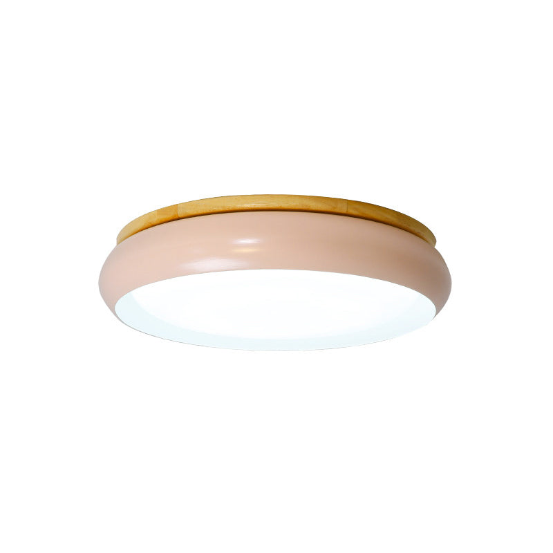 18"/21.5" Dia Drum Flush Mount Macaron Wood White/Pink/Green LED Flush Mount Lamp in White/Warm/Natural Light Clearhalo 'Ceiling Lights' 'Close To Ceiling Lights' 'Close to ceiling' 'Flush mount' Lighting' 213463